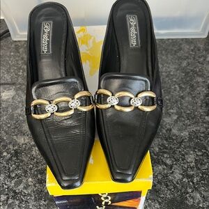 Brighton Black and Gold Flats with Chain Detail